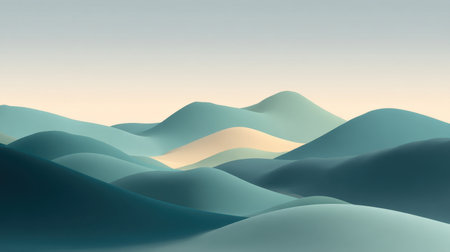 This serene abstract landscape features gentle rolling hills in soft pastel tones with smooth gradients. It evokes feelings of tranquility, perfect for design inspiration.の素材