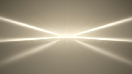 This serene image features soft glowing light beams spreading outwards in a dimly lit space, creating beautiful reflections on a smooth surface, evoking calmness.の素材