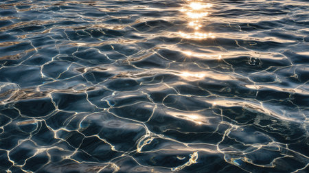 Captivating image of water surface reflecting sunlight, showcasing gentle rippling patterns and serene quality, perfect for nature and tranquility themes.の素材