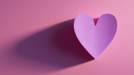 This image features a pink paper heart casting a soft shadow on a smooth background. Perfect for expressing love, creativity, and warmth in various artistic projects.の素材