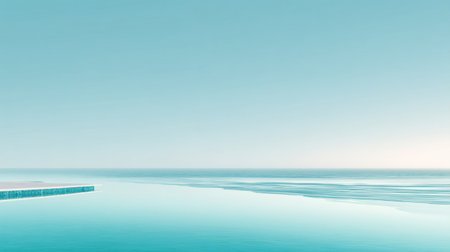 Tranquil seascape featuring a calm expanse of water meeting a clear sky, blending shades of blue and turquoise in a minimalist style, perfect for relaxation.の素材