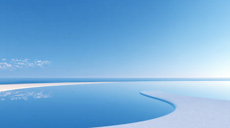 A pristine infinity pool merges seamlessly with the calm ocean, reflecting a clear blue sky. This beautiful scene captures tranquility and relaxation in nature.の素材