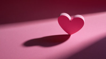 A charming pink heart casting a gentle shadow on a soft pink background captures feelings of love and romance. Ideal for heartfelt designs and creative projects.の素材