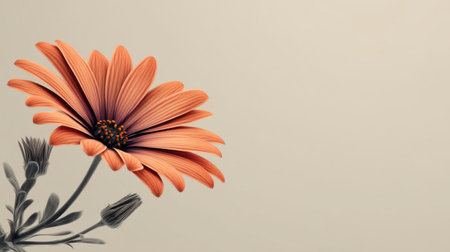 A stunning orange flower showcases its intricate petals against a neutral backdrop, highlighting the beauty of nature. Ideal for art and floral projects.の素材