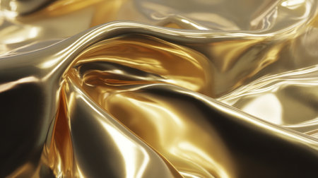This image captures the exquisite beauty of a golden fabric displaying smooth folds and reflections, creating a sense of luxury and elegance suitable for artistic projects.の素材