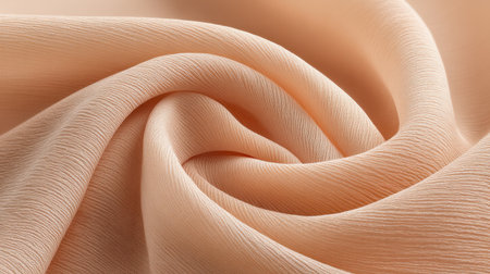 Close-up view of soft peach fabric showcasing its unique texture and gentle flow. Ideal for various applications in fashion, textiles, and home decor projects.の素材