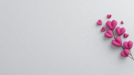 A charming arrangement of colorful hearts on a delicate branch creates a playful and romantic feel. Ideal for concepts related to love, affection, and celebration.の素材