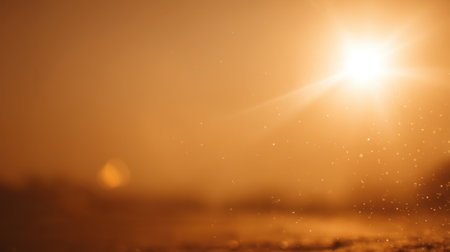 A breathtaking view of golden sunlight filtering through mist, creating a serene ambiance. The warm tones and soft bokeh evoke a tranquil evening atmosphere in nature.の素材