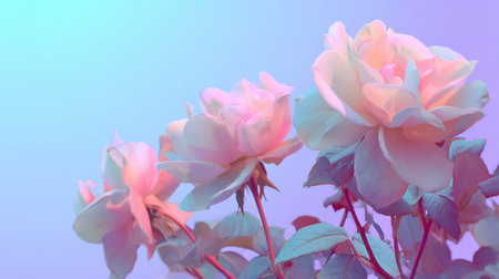 Elegant pastel roses rise with delicate petals, set against a soft gradient backdrop. This artistic floral image captures beauty and tranquility in nature's embrace.の素材