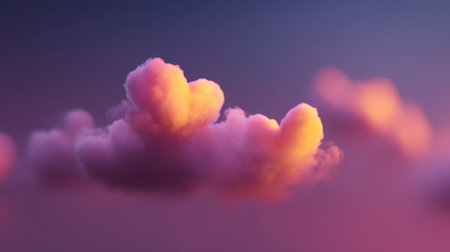 Beautiful and serene image of soft, fluffy clouds illuminated by pink and purple colors at dusk, creating a dreamy sky perfect for nature and art enthusiasts.の素材