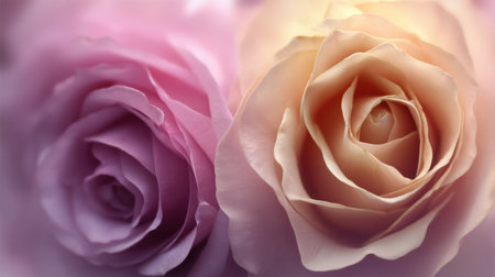 Experience the captivating beauty of soft pink and lavender roses in bloom, exuding elegance and romance, perfect for floral design and nature themes.の素材