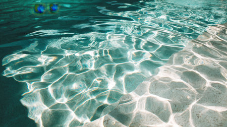 Discover the beauty of tranquil swimming pool water, where sunlight creates mesmerizing reflections and ripples, providing a serene and refreshing escape.の素材