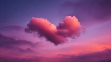 A stunning display of heart-shaped clouds illuminated by the warm hues of pink and purple at sunset, offering a romantic and serene atmosphere for any project.の素材