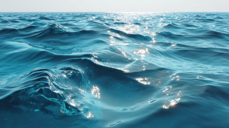 Experience the beauty of tranquil ocean waves under bright sunlight. The image captures sparkling reflections on the water's surface, creating a serene ambiance.の素材