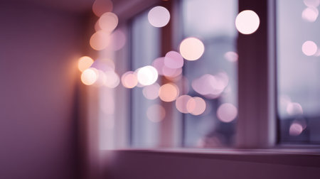 A beautifully blurred image showcasing windows adorned with soft fairy lights. This cozy atmosphere is perfect for enhancing home interiors and creating warm ambiance.の素材