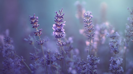 Discover the calming beauty of lavender blooms in soft focus, blending soothing purple and blue hues, perfect for capturing nature's serene moments and tranquility.の素材