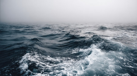 Experience the serene beauty of a misty ocean scene featuring gentle waves and a tranquil atmosphere. This image captures the essence of natureの素材