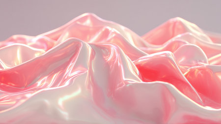 Captivating soft pink satin fabric creates flowing waves with a shimmering light reflection, perfect for elegant backgrounds and innovative design projects.の素材