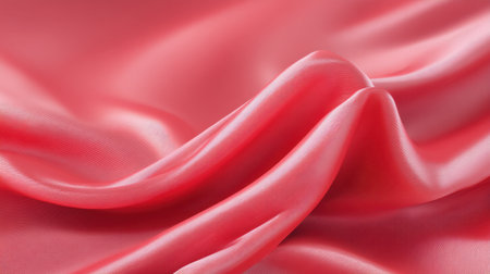 A beautiful closeup of a smooth coral fabric draped with elegance, showcasing its vibrant color and shiny texture. Ideal for various design and decor projects.の素材
