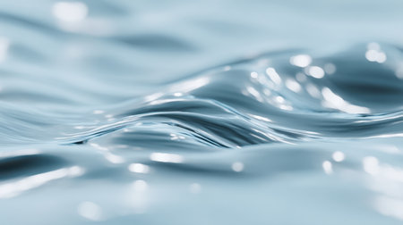 This image features a close-up view of a tranquil water surface with gentle waves and soft reflections, perfect for conveying peace, calmness, and natural beauty.の素材
