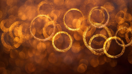 Beautiful golden bokeh lights create an enchanting background filled with soft circles and shimmering textures, perfect for artistic projects and festive themes.の素材