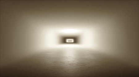 A mesmerizing light tunnel invites viewers into a serene and calming space. The radiant glow draws attention to the depth and minimalism, creating an ethereal atmosphere.の素材