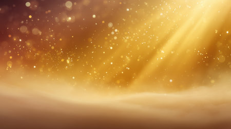 A serene and elegant golden background featuring soft sparkles and radiant light rays. Ideal for projects needing a touch of warmth and elegance, inspiring creativity.の素材