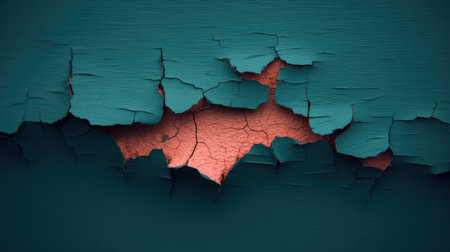 This image features a detailed cracked paint texture, showcasing vibrant colors peeking through. Ideal for backgrounds, creative projects, or artistic inspirations.の素材
