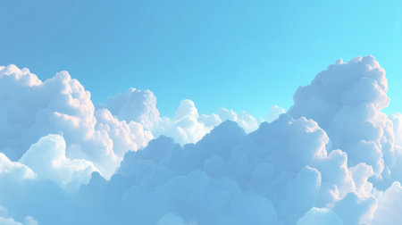 A beautiful scene featuring soft and fluffy clouds set against a bright blue sky, exuding a tranquil and dreamy atmosphere perfect for backgrounds and inspiration.の素材