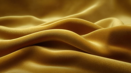 Captivating golden fabric displays smooth waves and textures, creating an elegant backdrop suitable for artistic projects, photography, or luxury-themed presentations.の素材