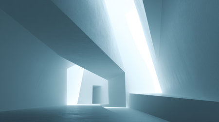 Explore a serene and abstract architectural space filled with dynamic light and soft shadows, embodying modern minimalism and inspiring creative thoughts.の素材
