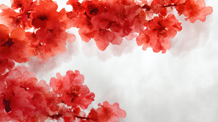 This stunning watercolor design features elegant red flowers on a soft white background, ideal for a range of creative projects, from invitations to wall art.の素材