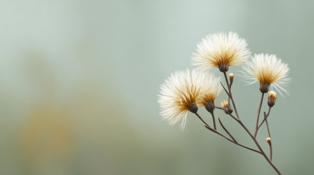 A stunning portrayal of delicate white flowers with soft brown accents, set against a minimalistic background, perfect for enhancing nature-themed designs and projects.の素材
