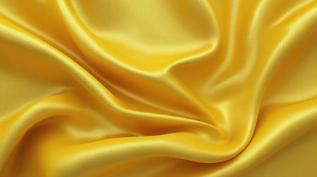 A smooth and lustrous yellow satin fabric softly draped, showcasing its vibrant hue and elegant folds, perfect for fashion, textile design, or artistic projects.の素材