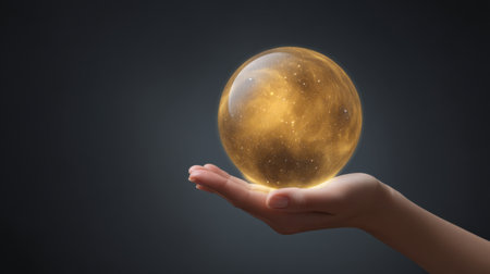 Captivating image of an ethereal glowing sphere resting in a hand, symbolizing hope and imagination, creating a magical atmosphere against a dark backdrop.の素材