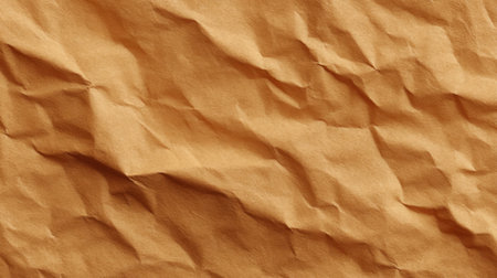 This image features a crumpled brown paper texture with distinct organic wrinkles, ideal for use in backgrounds, crafts, and various creative design projects.の素材