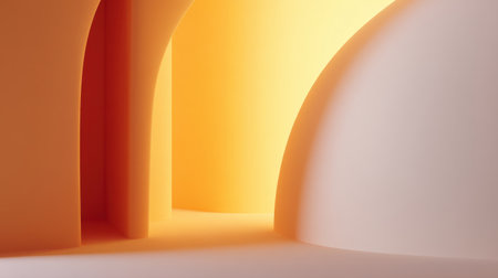 A captivating abstract interior scene featuring gentle arches and soft light, highlighting smooth textures and warm colors for a serene atmosphere in modern design.の素材