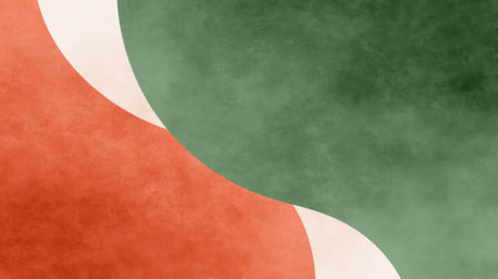This abstract background features curved shapes in soft earthy tones of green and orange, perfect for creative projects, visual art, and modern design themes.の素材