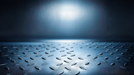 An abstract vision with metallic elements scattered on a reflective surface, enhanced by dramatic lighting that evokes a serene and thoughtful mood.の素材