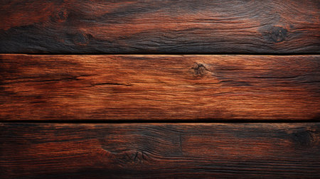 This image showcases rustic wooden planks with rich brown tones, highlighting unique grain patterns. Perfect for backgrounds and design projects seeking warmth and natural beauty.の素材