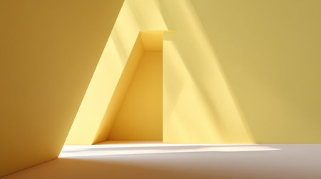 A vibrant interior space featuring warm yellow walls and geometric shapes creates a stunning backdrop for creativity and tranquility with beautiful natural light.の素材