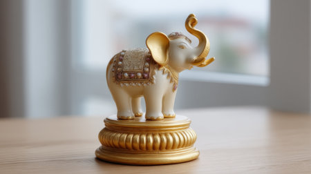 A beautifully crafted porcelain elephant statue adorned with golden accents and vibrant colors, perfect for enhancing home decor or as a unique gift choice.の素材