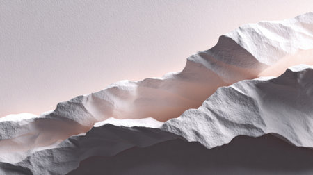 A stunning abstract representation of textured paper mountains set against a soft pastel background, ideal for creative projects, artwork, and minimalistic design needs.の素材