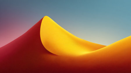 This stunning abstract landscape features smooth, curved sand dunes in warm shades of yellow and red, set against a tranquil blue sky, inviting a sense of calm.の素材