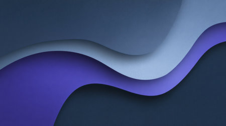 This elegant abstract image features flowing waves in shades of blue and purple, creating a serene and modern backdrop ideal for various design projects.の素材