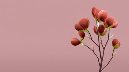 A captivating bouquet of stylized red flowers stands gracefully against a soft pink background, showcasing elegance and beauty perfect for artistic projects.の素材