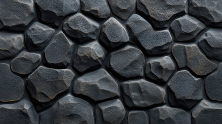 Discover a dark stone wall surface featuring unique textures and shapes, perfect for backgrounds in architectural designs or artistic endeavors. Ideal for various projects.の素材