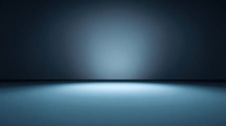 A captivating scene of soft blue light illuminating an empty, dark room floor. This minimalistic background is perfect for artistic projects, photography, and serene environments.の素材