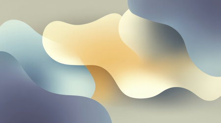 This abstract image features fluid shapes in soft hues like blue, orange, gray, and cream, ideal for creating a calming modern backdrop for various design projects.の素材