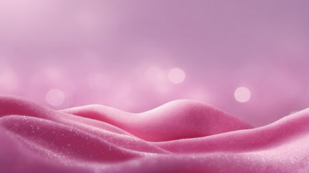 This image showcases soft pink fabric waves with a delicate shimmer, blending beautifully with blurred lights in the background, ideal for elegant designs and projects.の素材
